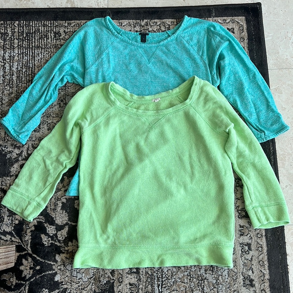 Bundle of two J. Crew size small green mid sleeve sweatshirts